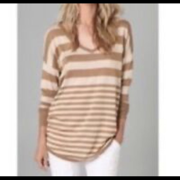 NEW Joie Tan Striped Dolman V Neck Sweater S - Picture 9 of 9